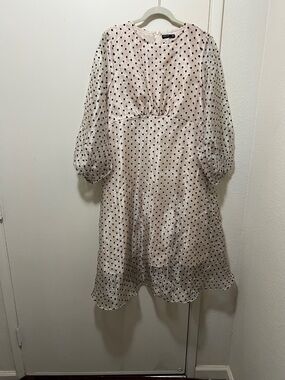 SHEIN Cream Dress with Black Polka Dots and Long Puff Sleeves